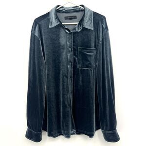 Jaywalker Mens M Velvet Button Up Shirt Dark Teal Blue Long Sleeve Chest Pocket